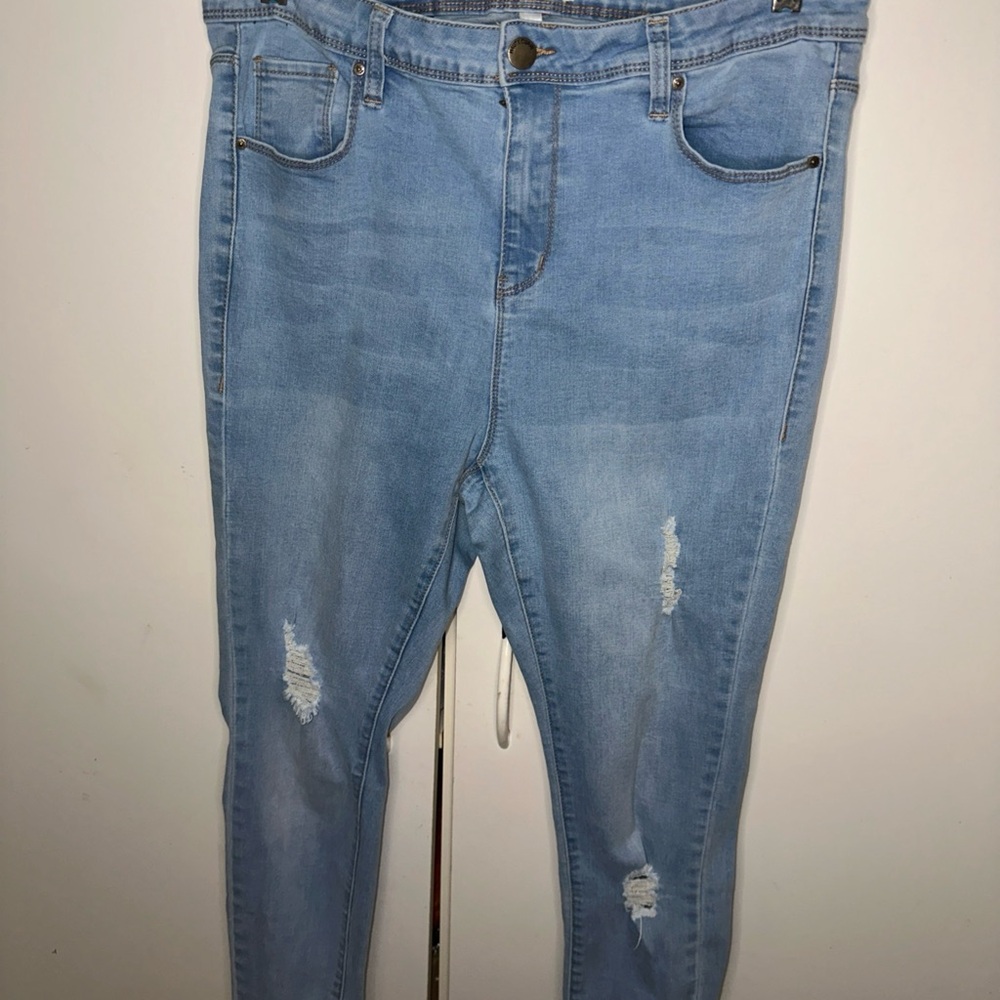 Haute Curve Blue Skinny Distressed Jeans with Whiskering